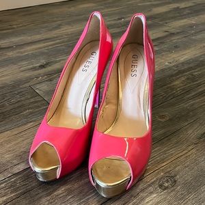 Guess platform heels, hot pink, multicolor